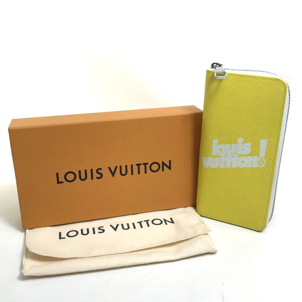 LOUIS VUITTON Long Wallet Purse M80852 Taurillon Clemence Leather yellow logo Zippy Wallet Vertical mens Used Authentic