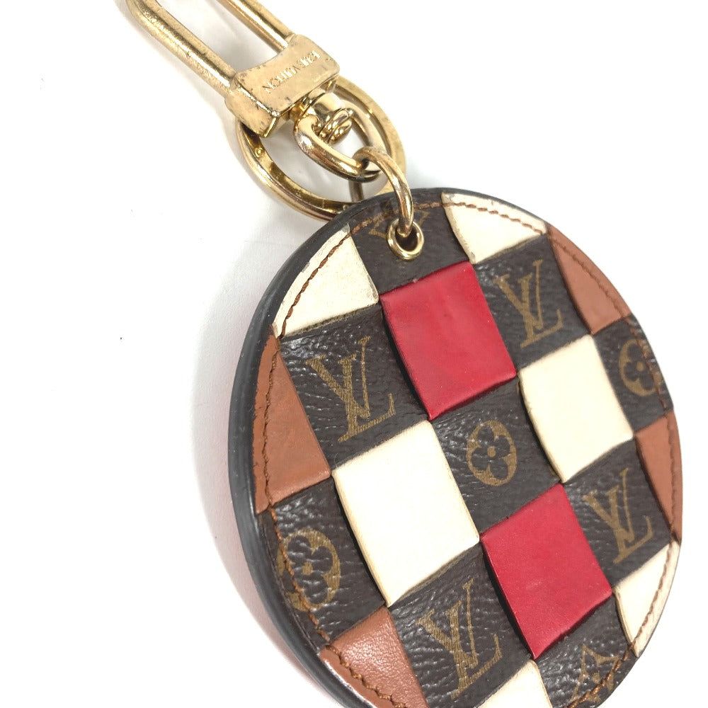 LOUIS VUITTON key ring M68657 leather Brown Pop store only Portocle Monogram Check Women Used Authentic