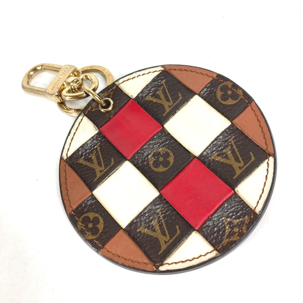 LOUIS VUITTON key ring M68657 leather Brown Pop store only Portocle Monogram Check Women Used Authentic