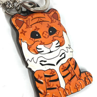LOUIS VUITTON key ring Bag charm Porto Cle Tiger Tiger Animal leather M77174  Orange Women Used Authentic