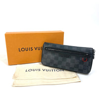 LOUIS VUITTON Long Wallet Purse N60355 Damier Grafitto Canvas black Damier Graphite Utility Zippy Wallet Vertical mens Used Authentic