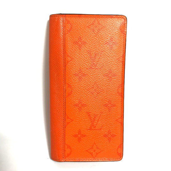 LOUIS VUITTON Long Wallet Purse Two fold Taigalama Portefeuille Brother NM Taiga Leather Monogram Canvas M30427 Orange mens Used Authentic