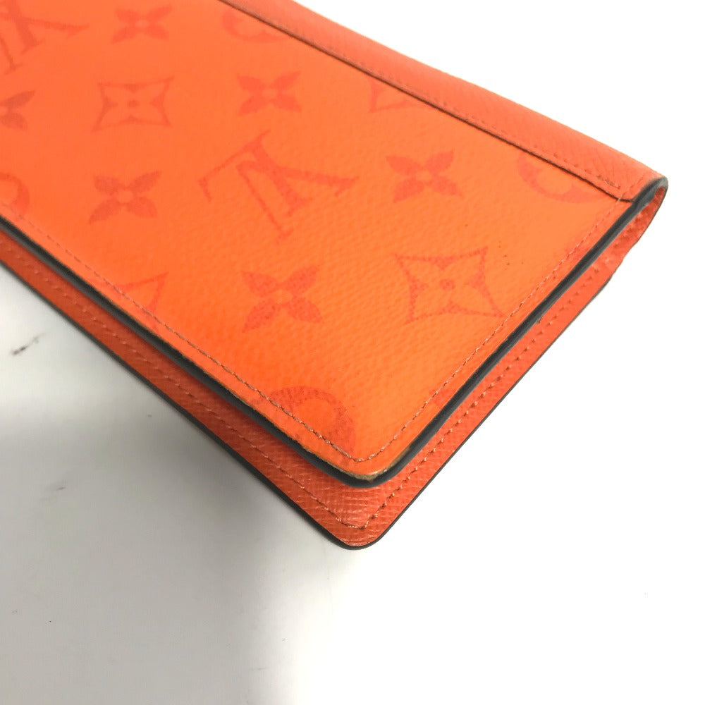 LOUIS VUITTON Long Wallet Purse M30427 Taiga Leather Monogram Canvas Orange Taigalama Portefeuille Brother NM mens Used Authentic