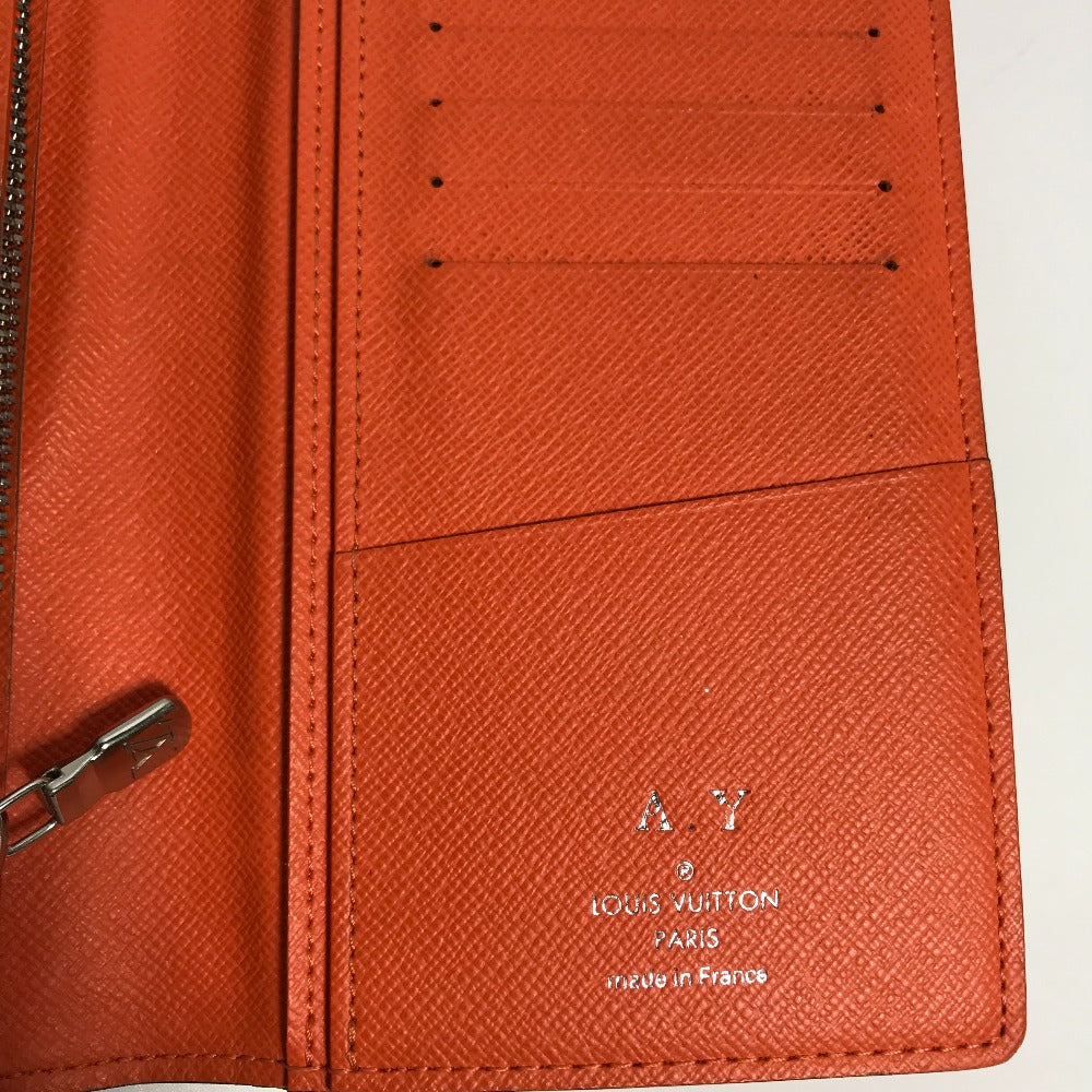 LOUIS VUITTON Long Wallet Purse M30427 Taiga Leather Monogram Canvas Orange Taigalama Portefeuille Brother NM mens Used Authentic