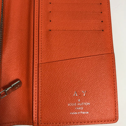 LOUIS VUITTON Long Wallet Purse M30427 Taiga Leather Monogram Canvas Orange Taigalama Portefeuille Brother NM mens Used Authentic