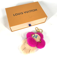 LOUIS VUITTON key ring Bag charm Plush Doll Porte Clé Vivienne Vison Christmas fur M00870 pink Women Used Authentic