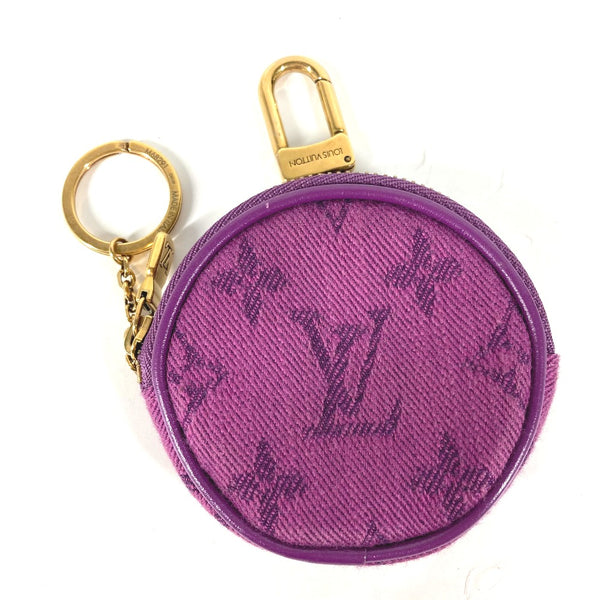 LOUIS VUITTON key ring Bag charm Coin case Wallet Monogram denim Round pouch Monogram denim  M68291  purple Women Used Authentic