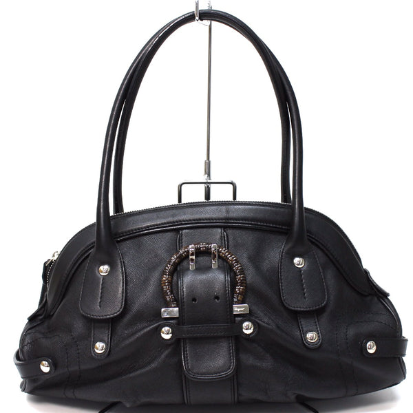 Salvatore Ferragamo Shoulder Bag Bags Semi Shoulder Bags Handbags Gancini leather black Women Used Authentic