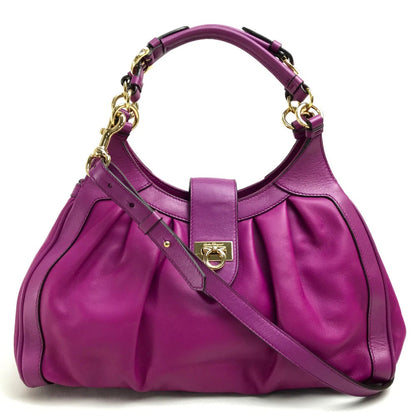 Salvatore Ferragamo Shoulder Bag leather purple Gancini 2wayShoulder Bag Women Used Authentic