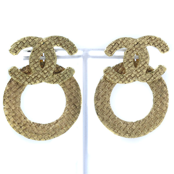 CHANEL Earring mesh COCO Mark Plated Gold gold Women Used Authentic