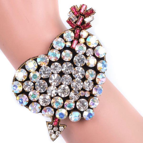 GUCCI bracelet Bijoux pierced heart Leather, Rhinestone clear Women Used Authentic