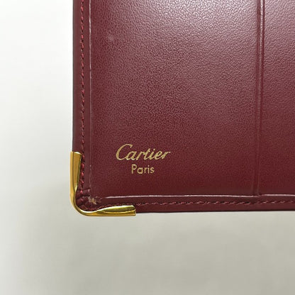 CARTIER Bifold Wallet leather wine-red Compact wallet with coin pocket Women Used Authentic