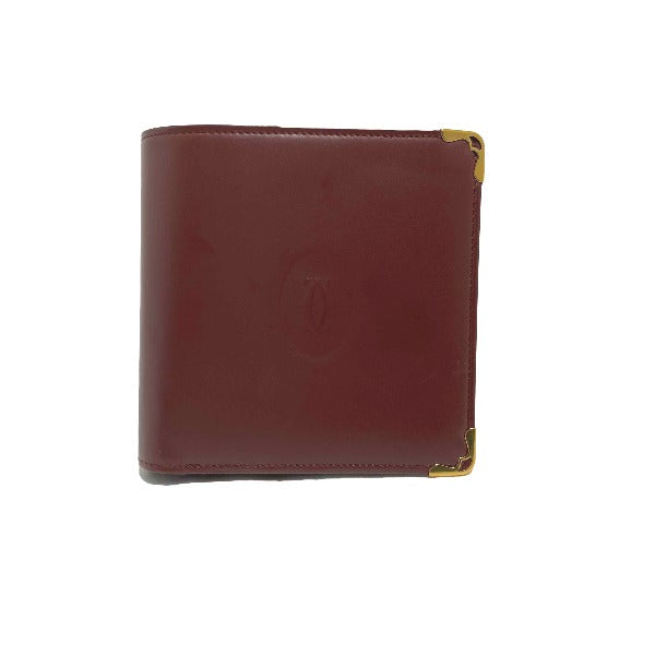 CARTIER Bifold Wallet leather wine-red Compact wallet with coin pocket Women Used Authentic