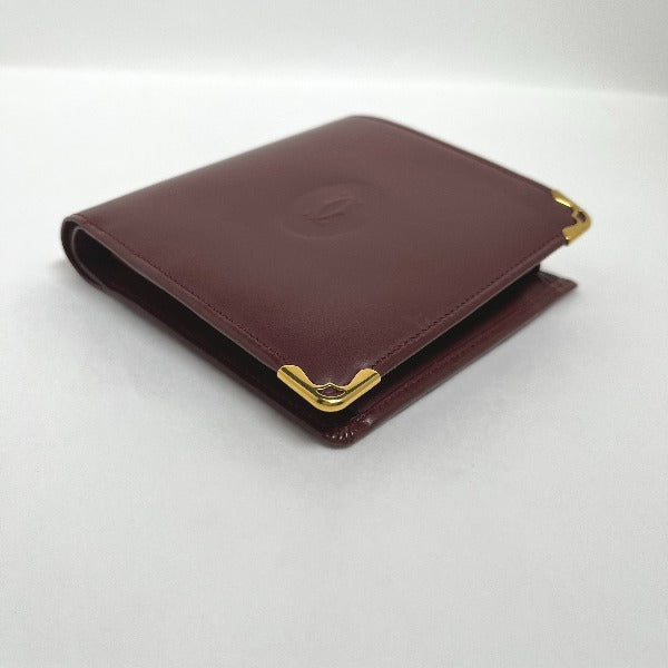 CARTIER Bifold Wallet leather wine-red Compact wallet with coin pocket Women Used Authentic