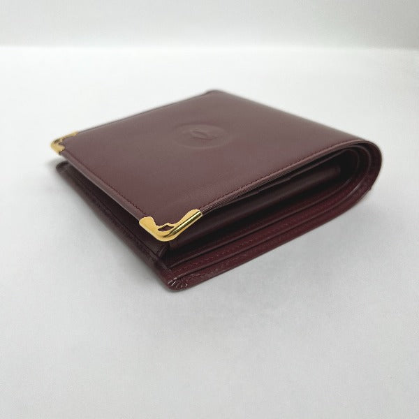 CARTIER Bifold Wallet leather wine-red Compact wallet with coin pocket Women Used Authentic