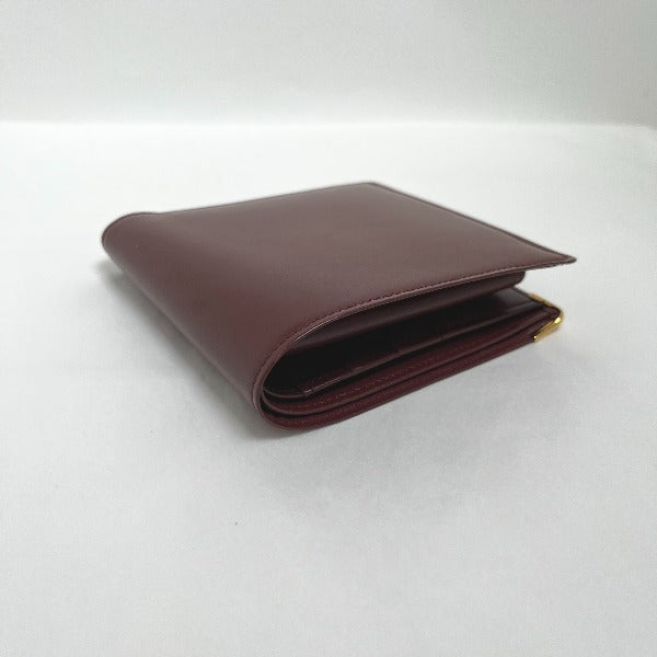 CARTIER Bifold Wallet leather wine-red Compact wallet with coin pocket Women Used Authentic