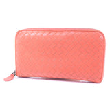BOTTEGAVENETA Long Wallet Purse INTRECCIATO Zip Around lambskin Red/pink Women Used Authentic