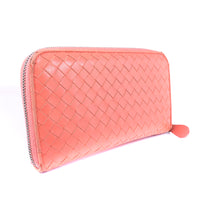 BOTTEGAVENETA Long Wallet Purse INTRECCIATO Zip Around lambskin Red/pink Women Used Authentic