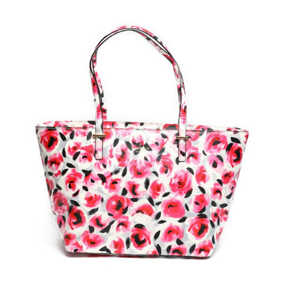 Kate Spade Tote Bag PVC Coated Canvas multicolor Handbag Floral Shoulder Women Used Authentic