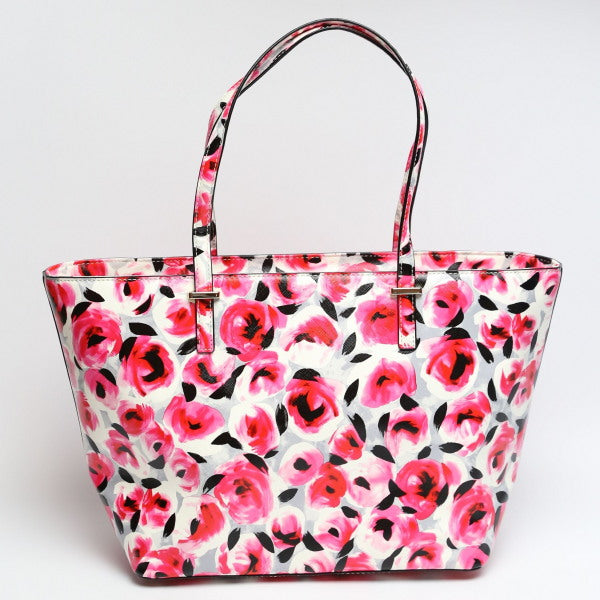 Kate Spade Tote Bag PVC Coated Canvas multicolor Handbag Floral Shoulder Women Used Authentic