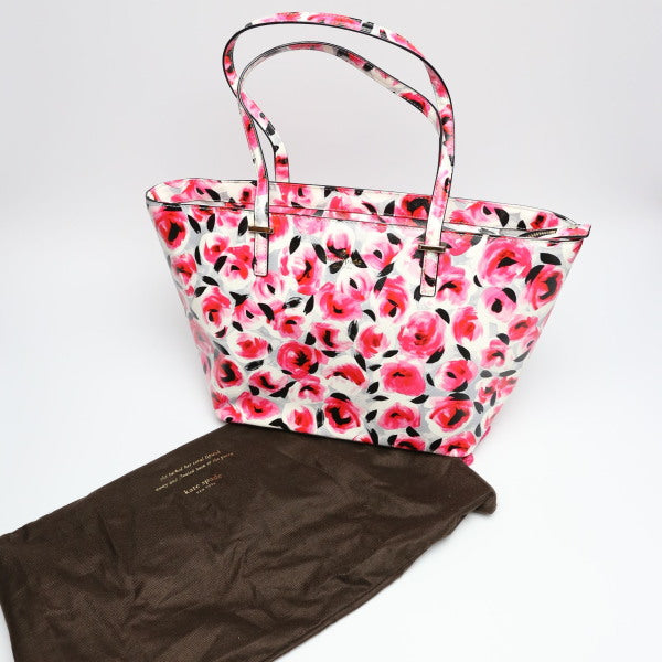 Kate Spade Tote Bag PVC Coated Canvas multicolor Handbag Floral Shoulder Women Used Authentic