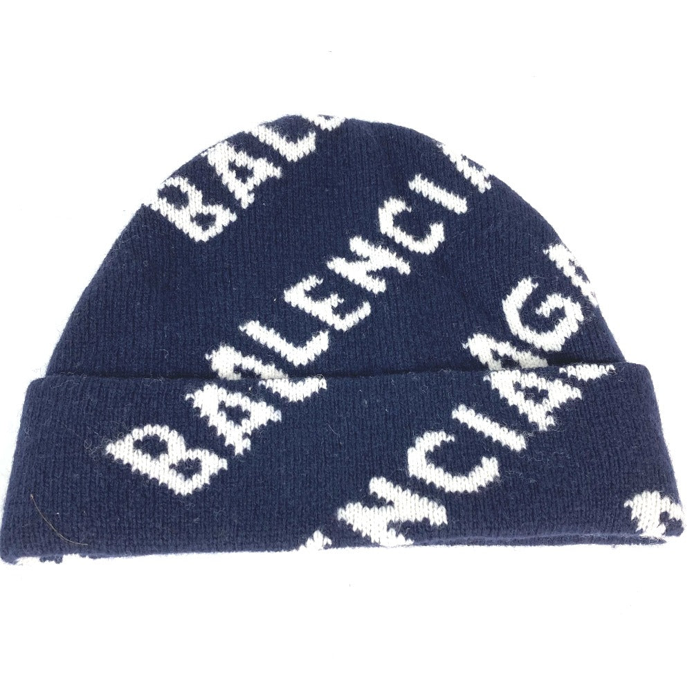 BALENCIAGA Knit hat 633717 wool Navy logo