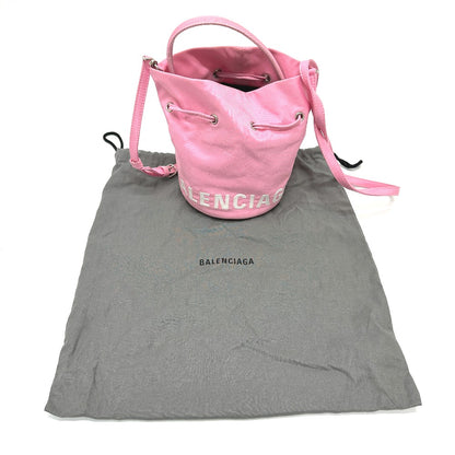 BALENCIAGA Shoulder Bag 619458 Nylon pink Handbag Wheel XS Drawstring Bucket Women Used Authentic