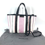 BALENCIAGA Handbag 2WAY Shoulder Bag Crossbody Tote Bag stripe BARBES SMALL Leather, Raffia 671404 pink Women Used Authentic