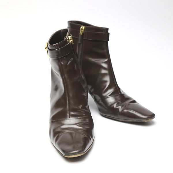 LOUIS VUITTON boots short boots enamel 37 Patent leather, leather Brown Women Used Authentic