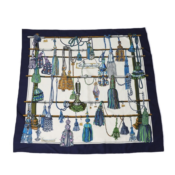 HERMES scarf Pasementerie Carre90 silk Blue Women Used Authentic