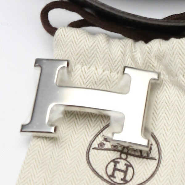 HERMES belt Silver buckle H belt Constance Calfskin black mens Used Authentic
