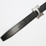 HERMES belt Silver buckle H belt Constance Calfskin black mens Used Authentic