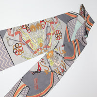 HERMES scarf cravat type silk Calle 90 equestrian harness silk gray Women Used Authentic