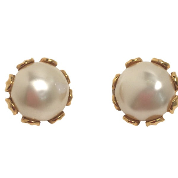 CHANEL Earring Fake pearl Gold Plated gold Women Used Authentic