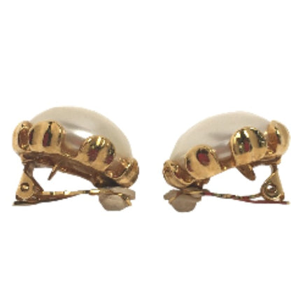 CHANEL Earring Gold Plated, Faux Pearl gold Gold Plated Women Used Authentic