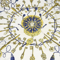HERMES scarf Carre90 Key LE Cles silk blue Women Used Authentic