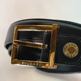 BVLGARI belt Pin type leather black mens Used Authentic