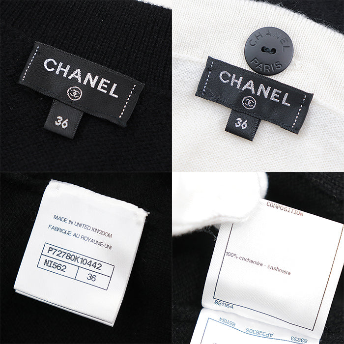 CHANEL cardigan cashmere Black white 36