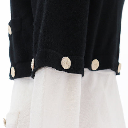 CHANEL cardigan cashmere Black white 36