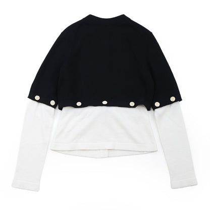 CHANEL cardigan cashmere Black white 36