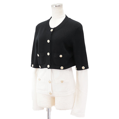 CHANEL cardigan cashmere Black white 36