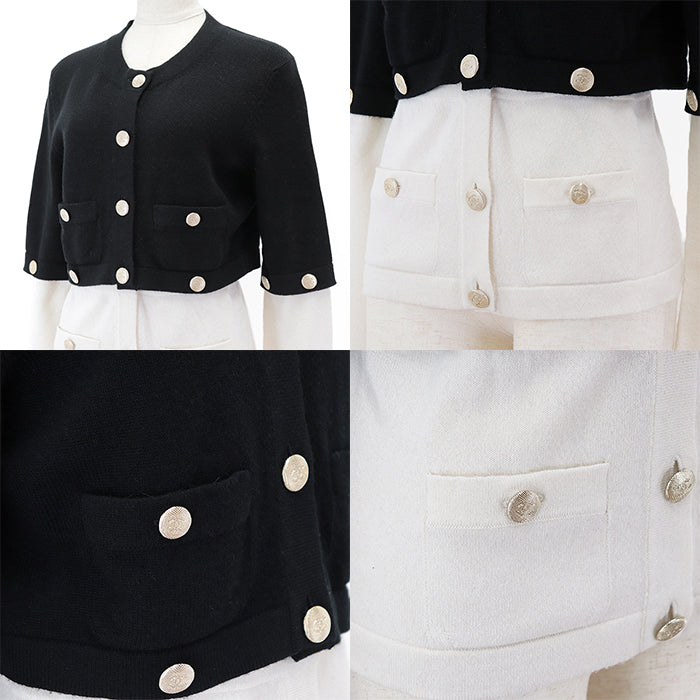 CHANEL cardigan cashmere Black white 36