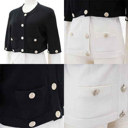 CHANEL cardigan cashmere Black white 36