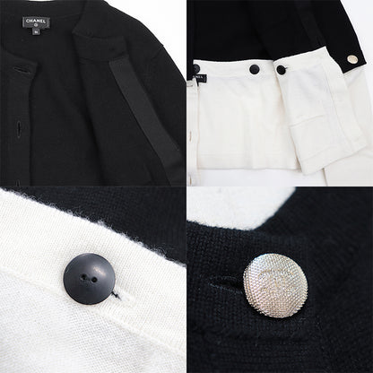 CHANEL cardigan cashmere Black white 36