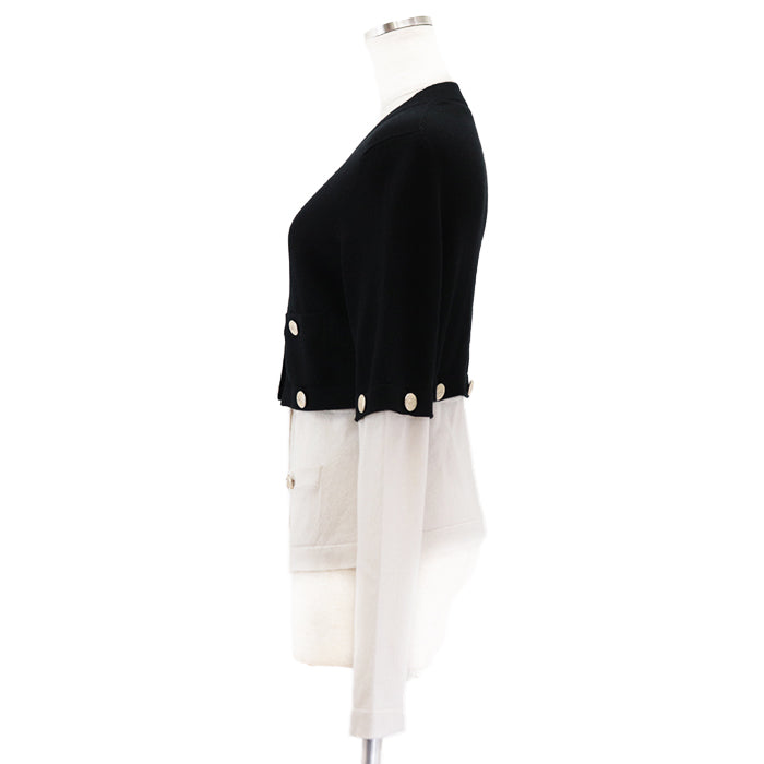 CHANEL cardigan cashmere Black white 36