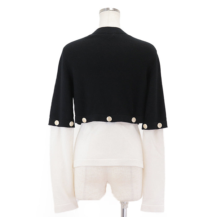 CHANEL cardigan cashmere Black white 36