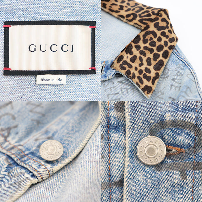 GUCCI Other outerwear [Outer material] 100% cotton [Collar] 100% cowhide Light indigo Jacket mens 46 Used Authentic