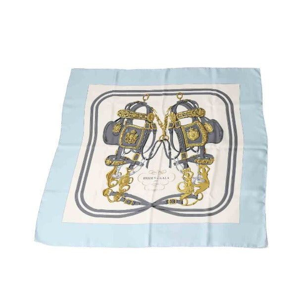HERMES scarf scarf Calle 90 silk silk light blue Women Used Authentic
