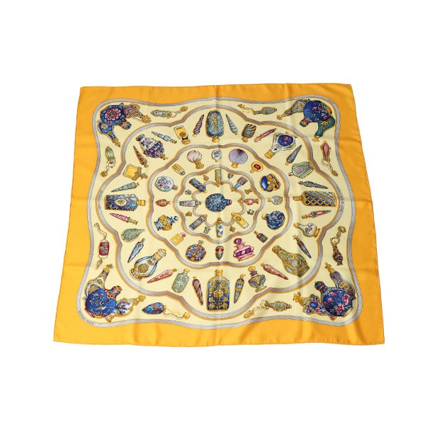 HERMES scarf Curry90 scarf Silk twill silk perfume bottle yellow Women Used Authentic