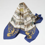 HERMES scarf La PROMENADE DE LONGCHAMPS Calle 90 silk Curry90 blue Women Used Authentic